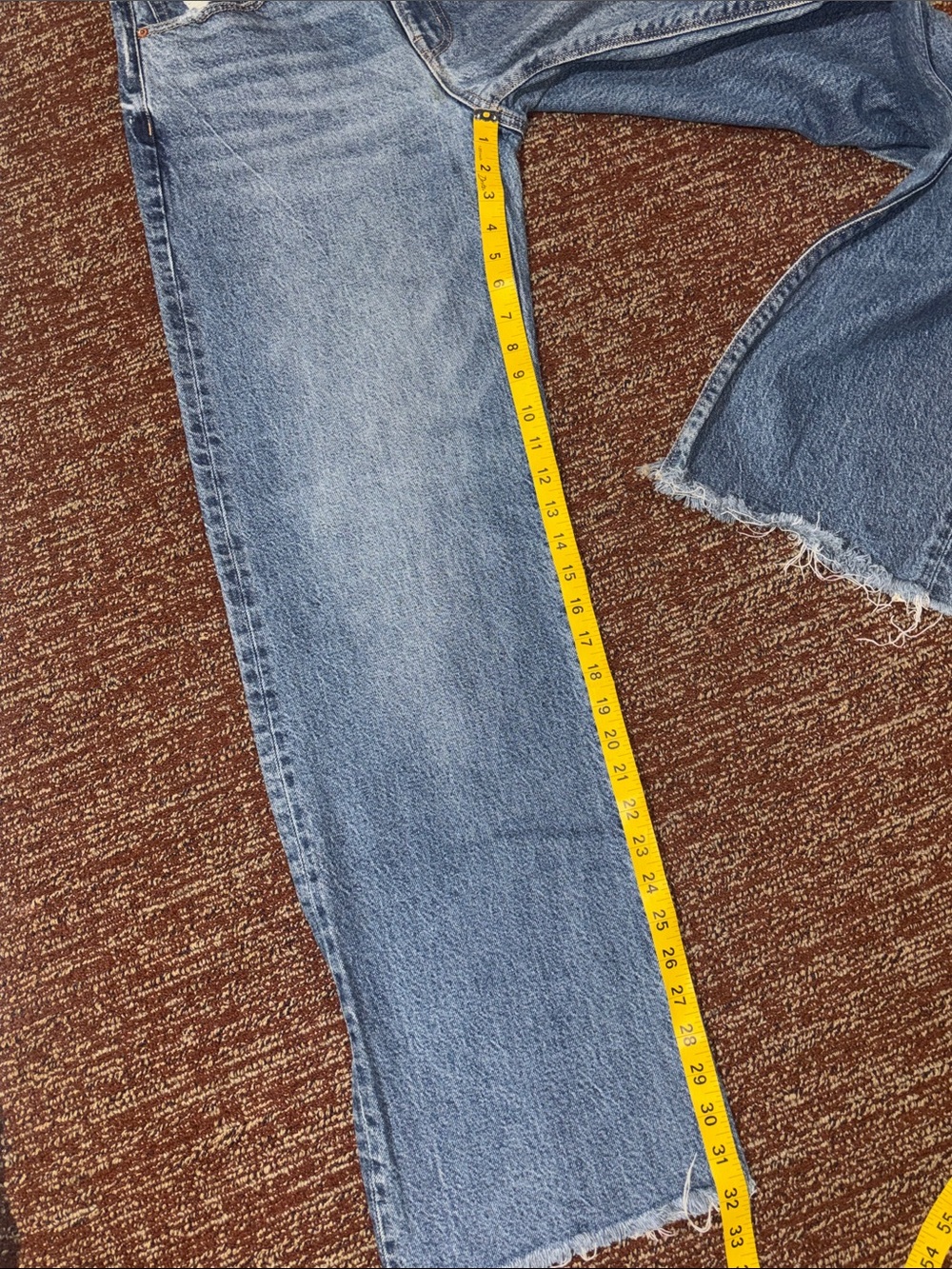 American Eagle stovepipe jeans wide leg mid rise medium wash distressed size 6 - Picture 11 of 15